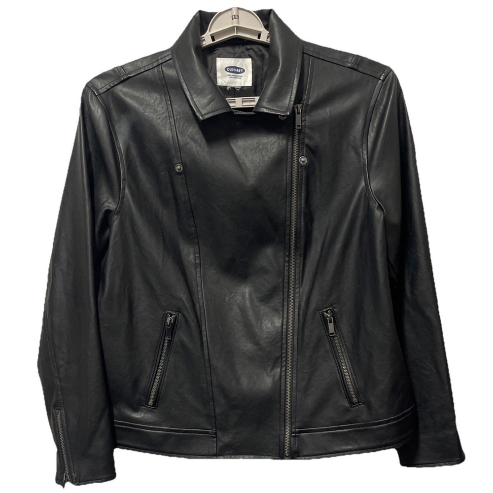 Old Navy Women's Faux Leather Jacket Women's M-L Black Full Zip Vegan Leather